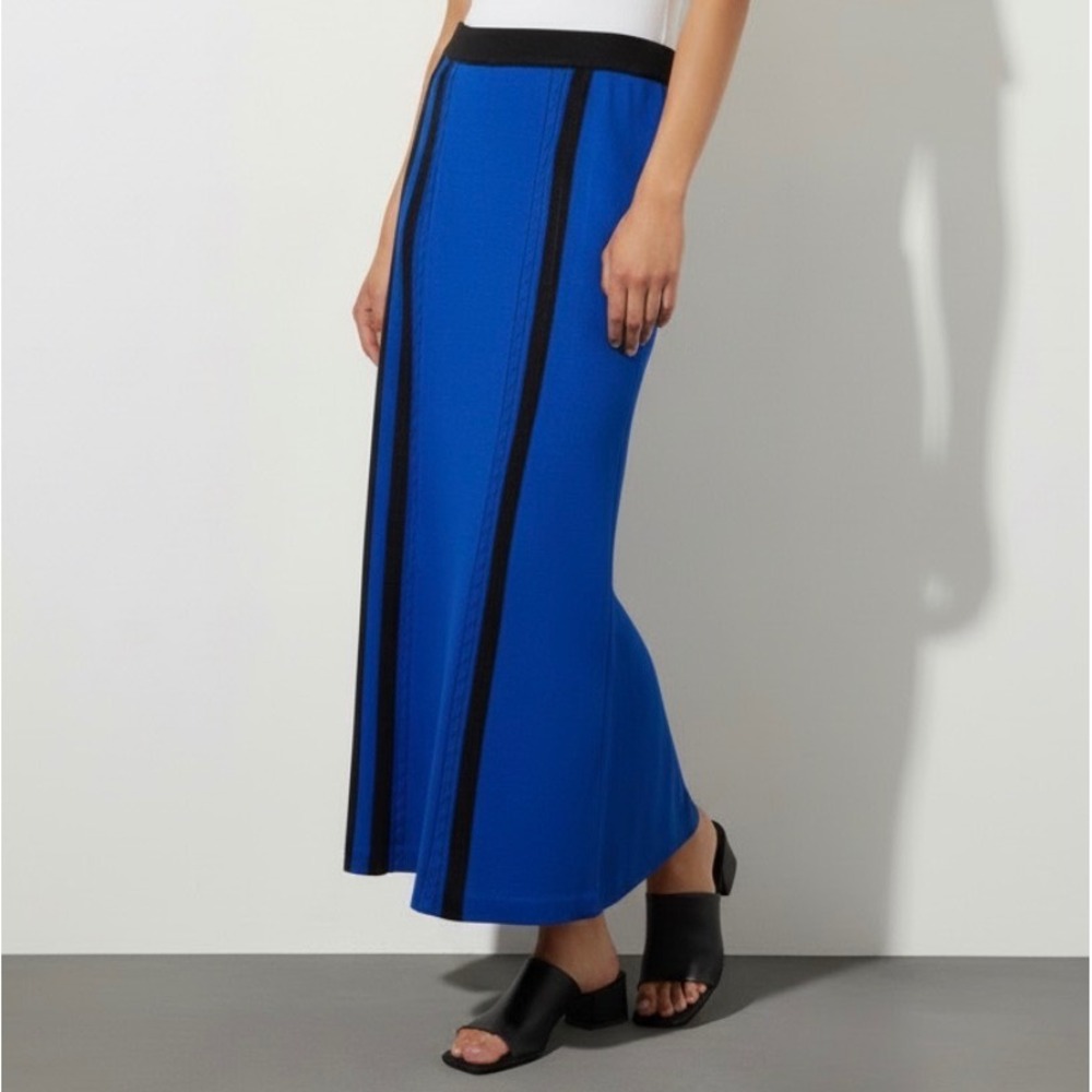 Ming Wang Knit Maxi Skirt Blue Black Cable‎ Soft Knit size XS